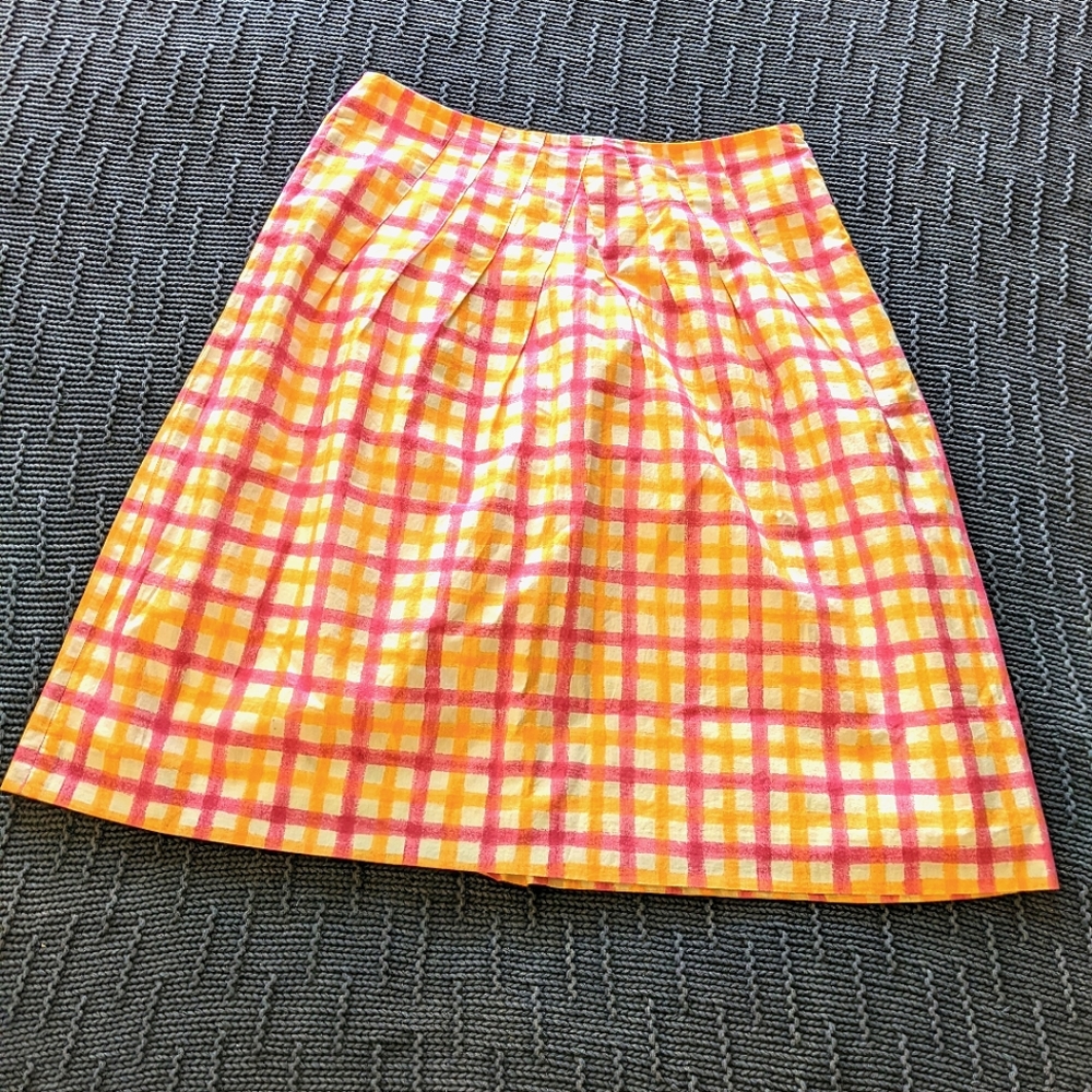 Talbots Yellow and Pink Plaid A-Line Skirt